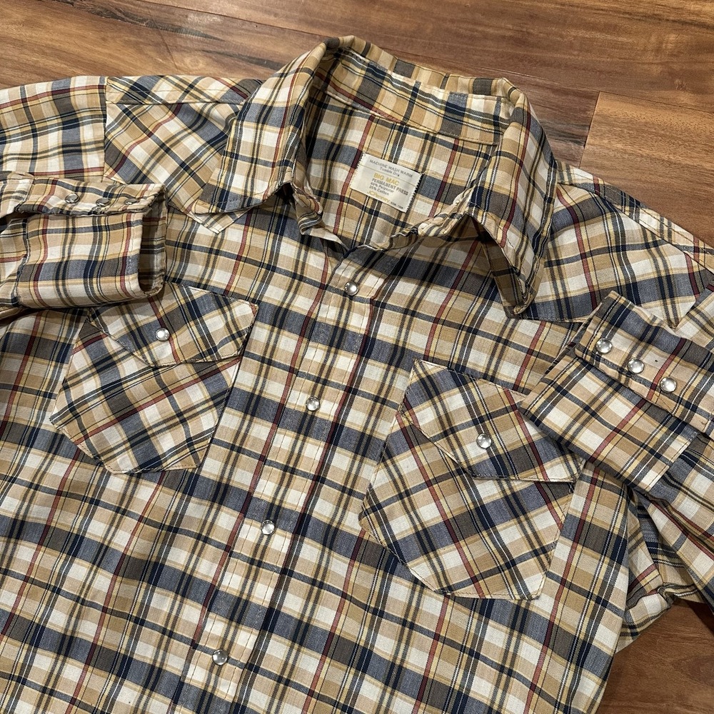 Vintage Big Mac Shirt Mens Large Multicolor Plaid Western Pearl Snap Workwear